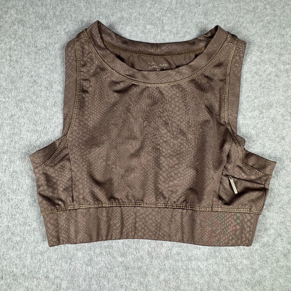 Tahari Sport Womens Brown Snakeskin Print High Neck Sports Bra Racerback Medium